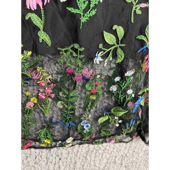 Sam Edelman Botanical Sheer Midi Dress Black with Floral Embroidery Size 0 $168 - Picture 10 of 16
